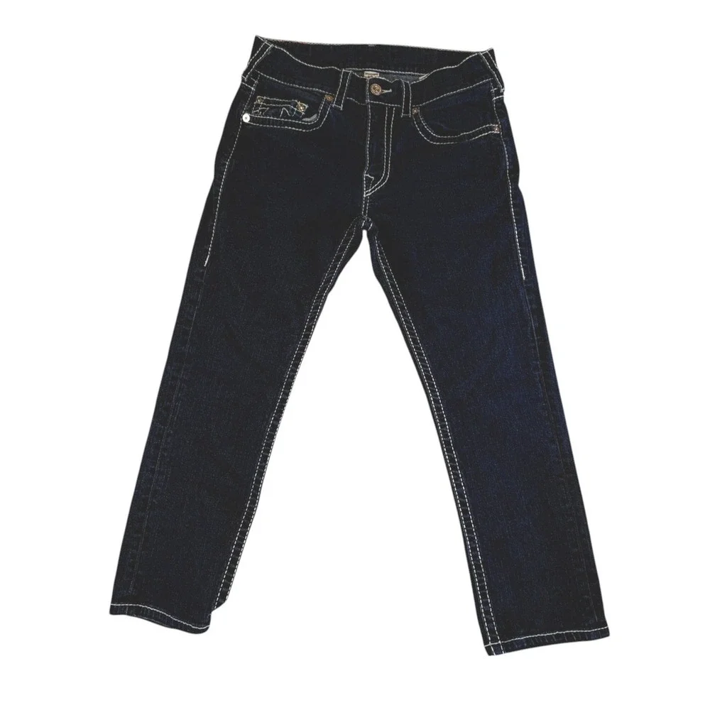 Men's True Religion Skinny No Flap Big T Indigo Jeans White Stitching Size 33